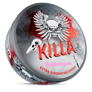 Killa Bubblegum Extra Strong 12.8mg tobacco-free nicotine pouches in Australia with bubblegum extra strong 12. flavour and 8mg strength